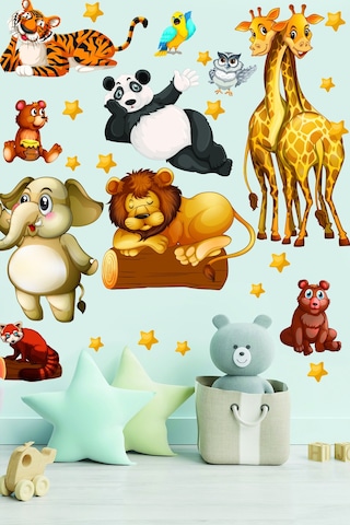 Sevimli Hayvanlar ve Yıldızlar Temalı Çocuk Odası Duvar Sticker