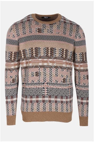 Erkek Triko Camel Bisiklet Yaka Desenli Slim Fit Pamuklu Kazak Ncs Jeans 3721-camel Camel