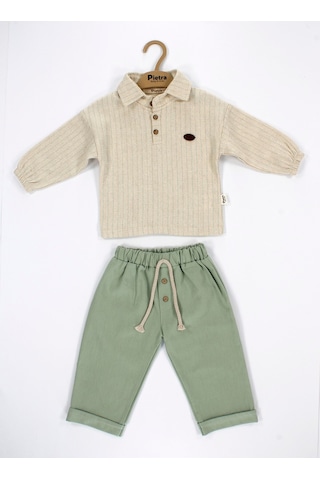 Babyhola Polo Yaka Bayramlık Erkek Bebek İkili Alt Üst Takım Set 2222 Yeşil