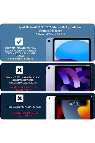 Apple Uyumlu iPad 10. Nesil 2022 10.9 Inç Tablet Flip Smart Standlı Akıllı Kılıf Smart Cover