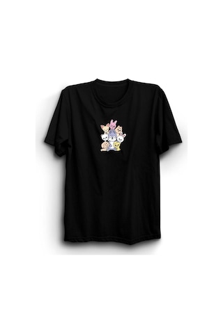 Stoned&Fame Stray Kids Skzoo Karakter Baskılı Unisex %100 Pamuk Siyah T-shirt SIYAH
