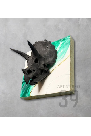 3d Triceratops Kafatası Altın Varaklı Epoksi Duvar Tablosu, El Yapımı Heykelsi Sanat Eseri, 25x25 Cm, Modern & Statement Tasarım 25 x 25