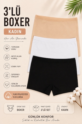 Nicoletta Kadın Lazer Kesim Dikişsiz Kadın Boxer Külot 3 Lü Mıxcolor