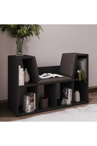 Livora Minderli Kitaplık - Oturma Alanlı 103 Cm Minimalist Tasarım Antrasit