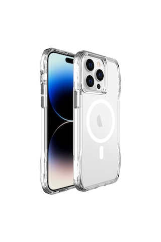 Bix iPhone Uyumlu 13 Pro / 14 Pro Octagon Hava Yastıklı Magsafe Kılıf Maksimum Korumalı Antrasit Kristal Şeffaf