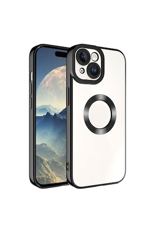 Apple Uyumlu iPhone 15 Kamera Korumalı Logo Gösteren Zore Omega Kılıf-siyah Siyah
