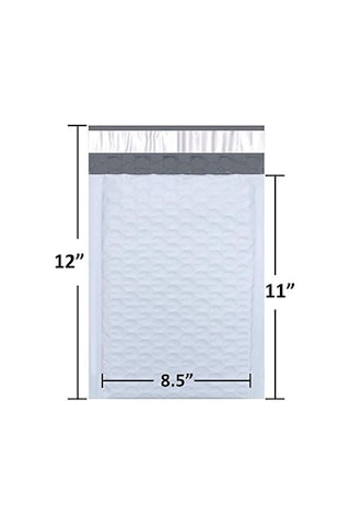 Poly Bubble Mailers 20 5 X 30 5 Cm Dolgulu Zarf Postası Su Geçirmez 50'li Paket Pbm8512-50 Beyaz