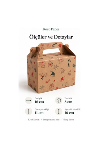 Tutmalı Yılbaşı Desenli Kraft Ambalaj Ve Hediye Kutusu 2 Adet - 1