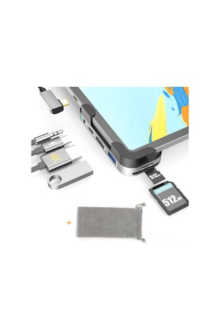 Maiyame İpad Uyumlu Pro 11/12.9 2018-2020 Usb-c Dönüştürücü Gri - Hdmı 4k, Usb-a, 3.5mm Ses, Sd/tf Kart, 100w Şarj - Çelik Alüminyum, Plug&play