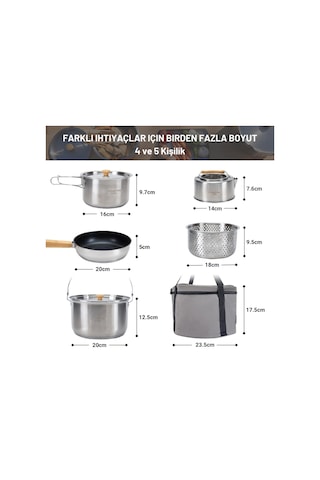 Kingcamp Cookware Set I Paslanmaz Çelik Kamp Tencere Seti Gri