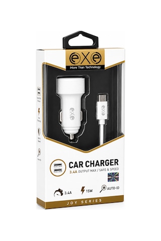 Exe 15w Çift Usb Araç Şarj Adaptörü Micro Usb Kablolu Hızlı Şarj Seti