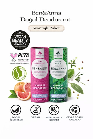 Ben&anna Doğal Deodorant 2 Li Avantajlı Paket Pink Grapefruit & Green Fusion