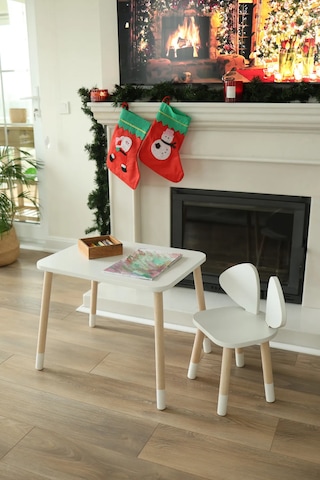 White Mickey Fare 1 Masa + 1 Sandalye (Çocuklar için Yaz-Sil Montessori Aktivite ve Etkinlik Masa Sandalye Takımı)