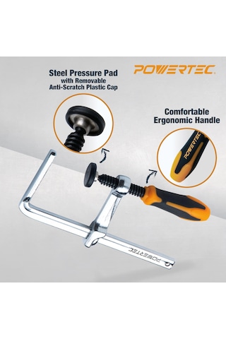Powertec 71409 Hızlı Vidalı Kılavuz Ray Kelepçesi, Mft Ve Kılavuz Ray Sistemi İçin, 17,78 Cm Kapasite X 6,02 Cm Boğaz Derinliği, 181 Kg Sıkıştırma Kuvveti, 2 Paket