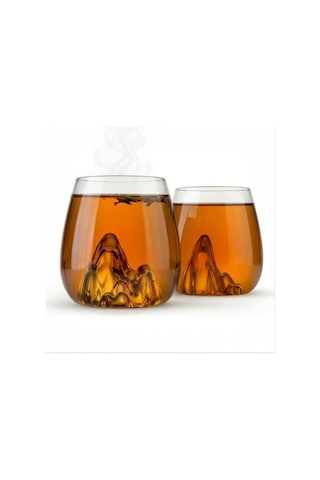 Japon Zen Stili Fuji Dağı Figürlü Camtasarım Viski & Bourbon Bardağı Şeffaf