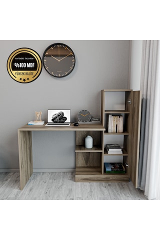 Maysa Çalışma Masası Raflı Kapaklı Beyaz Krem Ceviz