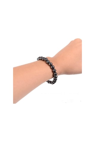 Tamgacrafts Tamamı Mıknatıslı Manyetik Doğal Taşlı Hematit Füme Bileklik 8mm Gri