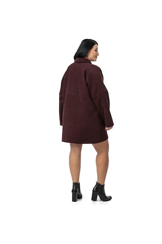 Büyük Beden Gömlek Yaka Reglan Kollu Torba Cepli Astarsız Kaşe Kısa Bordo Kaban Bordo