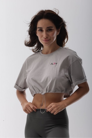 Crop Gri Kısa Belden Lastikli Tişört Gri