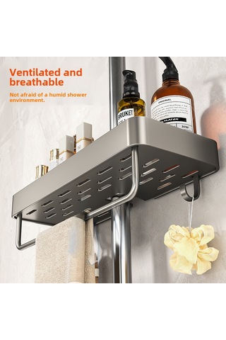Yunboo Banyo Duş Rafı, Mat Alüminyum, Delme Olmayan Montaj, Tek Katlı, Duş Barı İçin Tutucu, Depolama Fonksiyonu Diğer