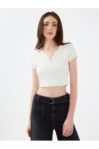 LOFT Crop Kadın Tshirt K.kol Lf2040462 Q1.v1 Ekru