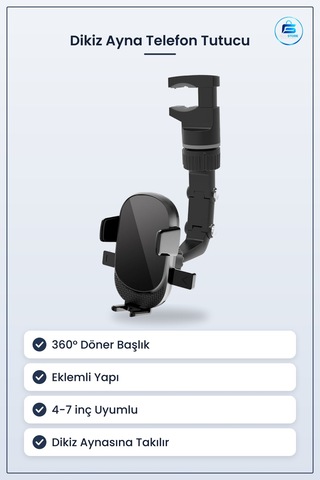 Dikiz Aynasına Takılabilen Eklemli Telefon Tutucu Döner Başlıklı