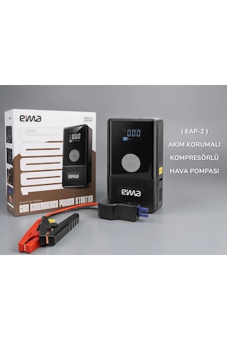 Eima 10000 Mah Akü Takviye Cihazı Kompresörlü Hava Pompası Powerbank Dijital Ekranlı El Fenerli Araç