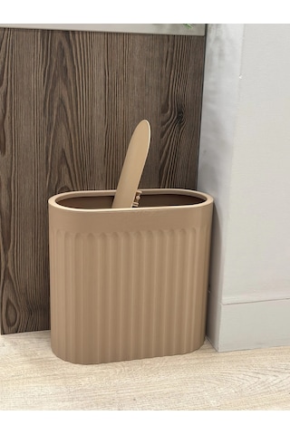 Northcity 3d Baskı Yivli Oval Çöp Kutusu Sallanır Kapaklı Banyo Tuvalet Mutfak Ofis Kovası 24x12x23 Cm Bej