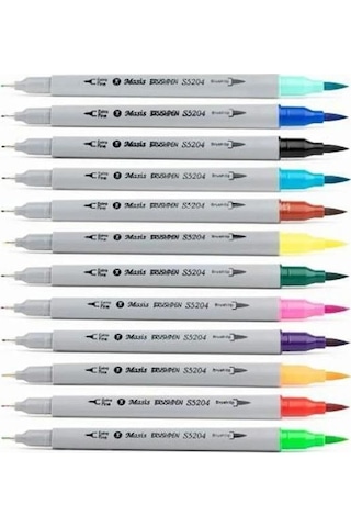 Fineliner Kalem Çift Yönlü 12 Renk 1 Paket Fırça Uç Ve Fineliner Brushpen 12li Keçe Uçlu Kalem Kalın İnce Keçeli Kalem