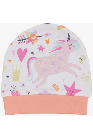Breeze Yenidoğan Bebek Şapkası Unicorn Baskılı Beyaz - Beyaz
