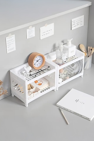 İronika 2 Katlı Düzenleyici Raf Çok Amaçlı Mutfak Banyo Baharatlık Makyaj Organizeri Masaüstü 2 Adet Beyaz