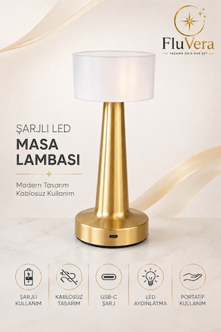 Gold Şarjlı Led Masa Lambası Kablosuz Dokunmatik Taşınabilir Dekoratif Gece Lambası Usb-c Altın