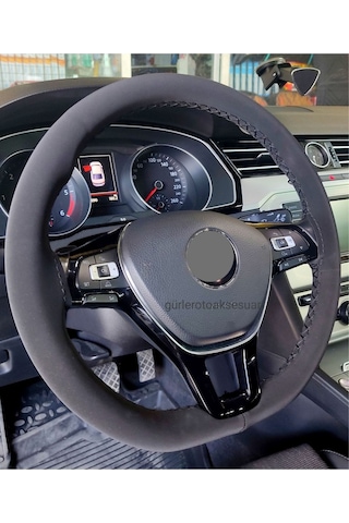 Vw Passat B8-b8,5 Uyumlu Alkantara Dikmeli Direksiyon Kılıfı Siyah Ipli