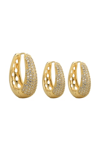 Gold Taşlı Üçlü Halka Küpe Altın Gold Taşlı Üçlü Halka Küpe Altın