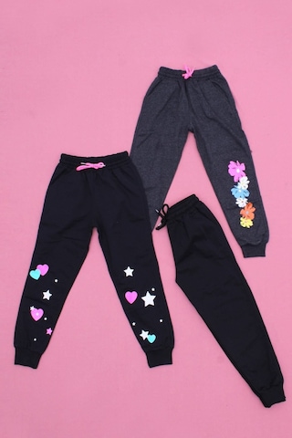 Fyk Kids 3'lü Karışık Desenli, Yüksek Bel Detaylı Kız Çocuk Eşofman Altı Siyah - Antrasit