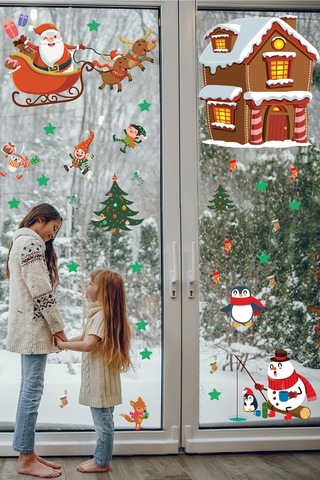 Yılbaşı Sticker Noel Baba Geyikler Kardan Adam Penguenler Ve Yılbaşı Süsleri