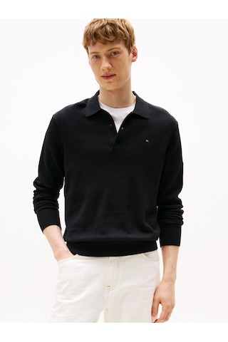 Tommy Hilfiger Pıma Org Ctn Cashmere Ls Polo Erkek Siyah Kazak - Mw0mw36519 Siyah