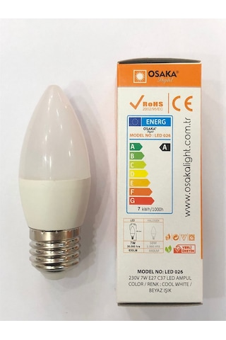 10 Adet Osaka 7w 50w 630 Lümen E27 Led Buji 6500 Kelvin Beyaz