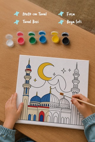Hilal Ve Mavi Kubbeli Cami Şövalesiz Boya Seti 20x20