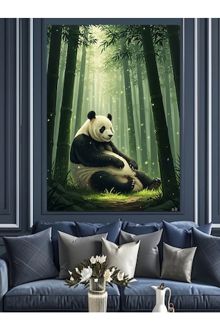 Karizma Tablo Bambu Arasında Panda Ayı Dekoratif Kanvas - Mdf Ahşap Tablo