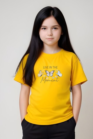 Fyk Kids Kız Çocuk Baskılı Live Kelebek Bel Detayı Lastikli Alt-üst Pijama Takımı Sarı