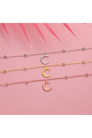 925 Ayar Gümüş Hilal Objeli Zirkon Taşlı Hal Hal Gold