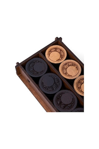 4 Numara Ay Desenli Ahşap Tavla Pulu Takımı