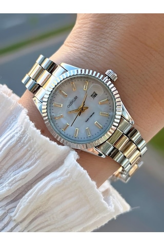 Coliseum Çelik Kordon Takvimli Kadran Özel Tasarım Vintage Seri Kadın Kol Saati+bileklik Ps.8341.m8 Gümüş