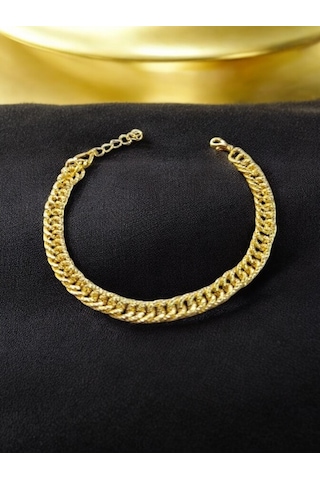 0824 Kalın Zirkon Taşlı Çelik Bileklik Gold