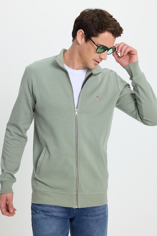 Tudors Erkek Slim Fit Dar Kesim Pamuklu Tam Fermuarlı Çift Cepli Dik Yaka Yeşil Sweatshirt Hırka-41893 Yeşil