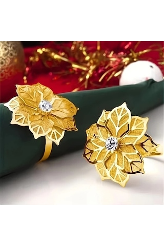 Trendooze Sunshine022 2 Adet Altın Çiçek Metal Peçetelik Yüzük, Düğün Dekorasyonu Altın