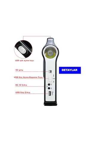 Dailylink Taşınabilir Usb Şarjlı Solar Güneş Enerjili Kamp Feneri Siyah