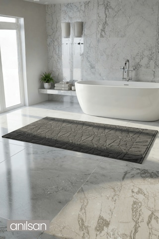 Grid Antrasit Ayak Havlusu - 70x130cm, 790gr, %100 Pamuk, Spa Ve Otel Banyo Paspası, Günlük Kullanıma Antrasit