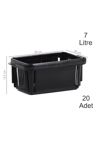 7 Litre Plastik Kozmetik Alışveriş El Sepeti Siyah 20 Adet / En:20 Boy:30 Yükseklik:13,5 Cm Siyah